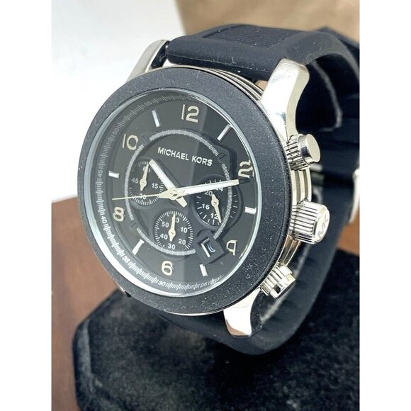 Michael Kors Other - Michael Kors Men's Watch MK8107 Quartz Chronograph Black Dial Rubber Band 45mm